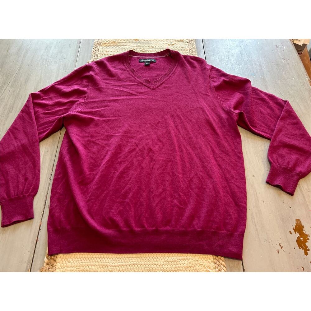Kenneth Roberts Platinum Magenta Pink 100% Wool Sweater Men's L Pullover V Neck